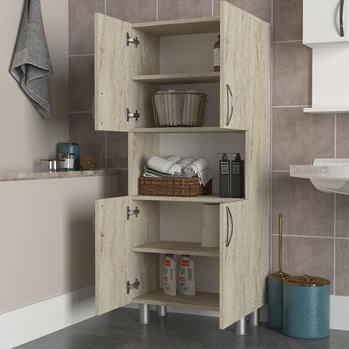 Hanah Home Mueble de Baño Travertino Melamina 59.5x140.3x29.5 cm Armario con Estantes Amplio Almacenamiento